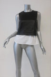 Theory Hodal L Leather Overlay Top Black/White Size Petite Sleeveless Blouse available at CelebrityOwned.com img_1
