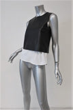 Theory Hodal L Leather Overlay Top Black/White Size Petite Sleeveless Blouse available at CelebrityOwned.com img_2