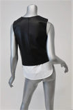 Theory Hodal L Leather Overlay Top Black/White Size Petite Sleeveless Blouse available at CelebrityOwned.com img_4