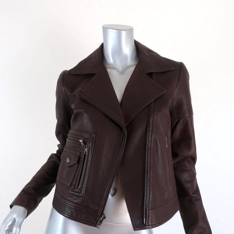 Theory Leather Motorcycle Jacket Pavati Dark Brown Size 2 Biker Jacket available at CelebrityOwned.com img_2