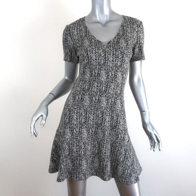 Theory Mini Dress Nikay Parcel Black/White Herringbone Tweed Size 4 Short Sleeve available at CelebrityOwned.com img_1