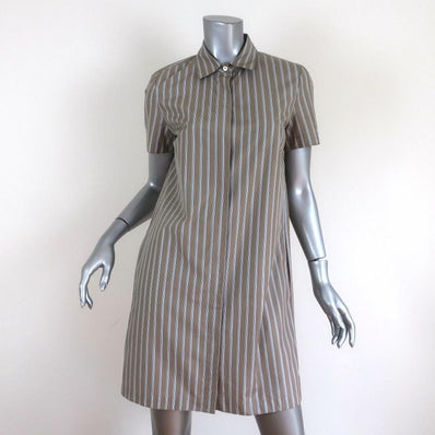 Theory Shirtdress Beige Ribbon Stripe Cotton Size Small Short Sleeve Mini Dress available at CelebrityOwned.com img_1