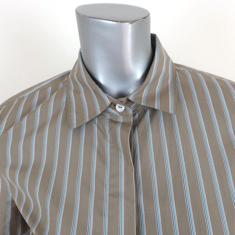 Theory Shirtdress Beige Ribbon Stripe Cotton Size Small Short Sleeve Mini Dress available at CelebrityOwned.com img_2