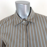 Theory Shirtdress Beige Ribbon Stripe Cotton Size Small Short Sleeve Mini Dress available at CelebrityOwned.com img_2