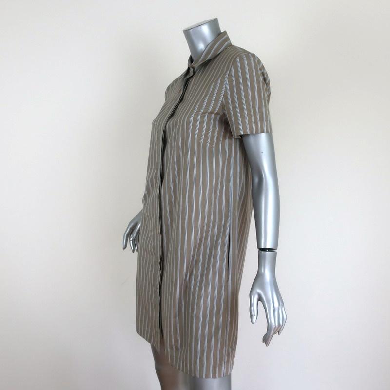 Theory Shirtdress Beige Ribbon Stripe Cotton Size Small Short Sleeve Mini Dress available at CelebrityOwned.com img_3