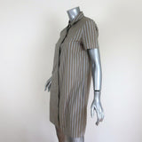 Theory Shirtdress Beige Ribbon Stripe Cotton Size Small Short Sleeve Mini Dress available at CelebrityOwned.com img_3