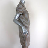 Theory Shirtdress Beige Ribbon Stripe Cotton Size Small Short Sleeve Mini Dress available at CelebrityOwned.com img_4