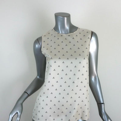Theory Straight Shell Top Ivory Vintage Dot Print Size Petite Sleeveless Blouse available at CelebrityOwned.com img_1