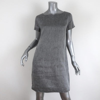 Theory Structured Twill Dress Gray Linen-Blend Size Small Short Sleeve Shift available at CelebrityOwned.com img_1