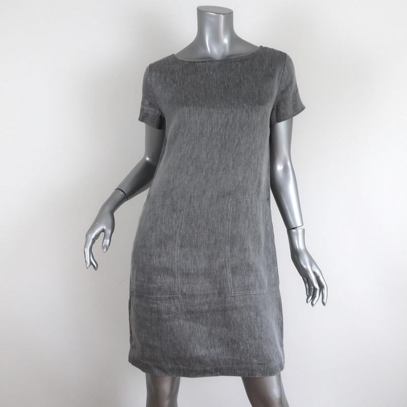 Theory Structured Twill Dress Gray Linen-Blend Size Small Short Sleeve Shift available at CelebrityOwned.com img_1