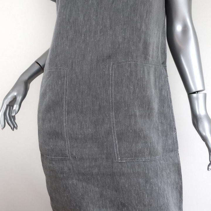 Theory Structured Twill Dress Gray Linen-Blend Size Small Short Sleeve Shift available at CelebrityOwned.com img_3
