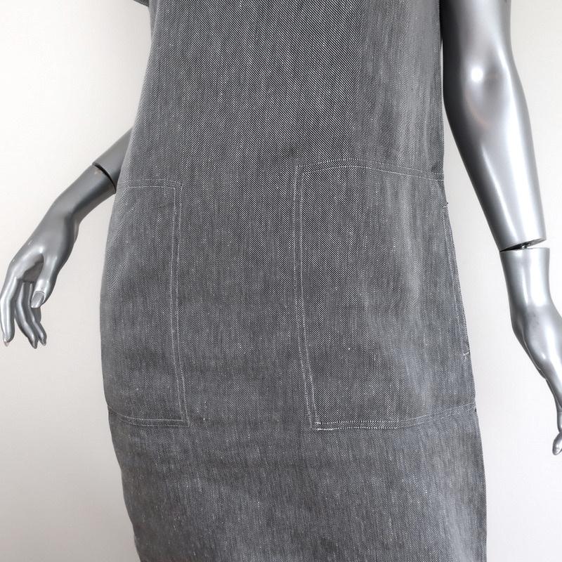 Theory Structured Twill Dress Gray Linen-Blend Size Small Short Sleeve Celebrity Owned Theory Structured Twill Dress Gray Linen-Blend Size Small Short Sleeve Celebrity Owned