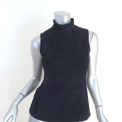 Theory Top Eulia Tidle Navy Suede & Ponte Jersey Size Small Sleeveless Mock Neck available at CelebrityOwned.com img_1
