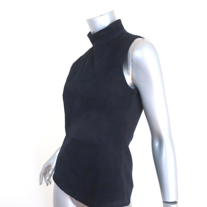 Theory Top Eulia Tidle Navy Suede &amp; Ponte Jersey Size Small Sleeveless Mock Neck available at CelebrityOwned.com img_2