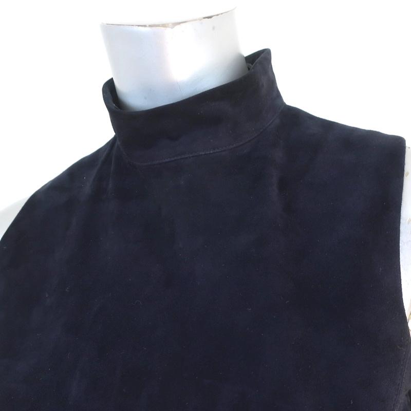 Theory Top Eulia Tidle Navy Suede &amp; Ponte Jersey Size Small Sleeveless Mock Neck available at CelebrityOwned.com img_3