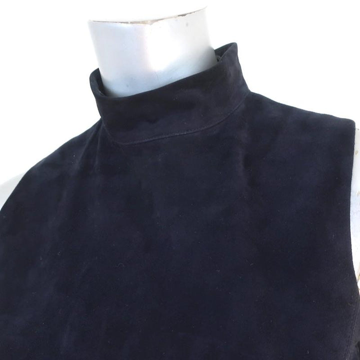 Theory Top Eulia Tidle Navy Suede &amp; Ponte Jersey Size Small Sleeveless Mock Neck available at CelebrityOwned.com img_3