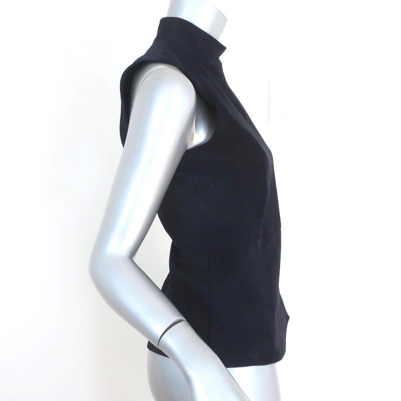 Theory Top Eulia Tidle Navy Suede &amp; Ponte Jersey Size Small Sleeveless Mock Neck available at CelebrityOwned.com img_5