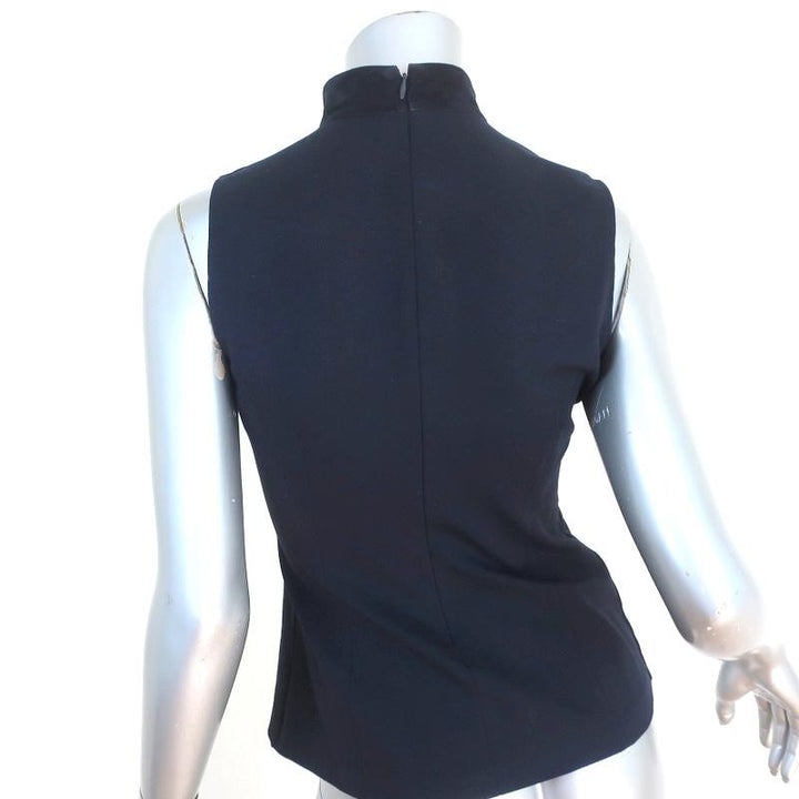 Theory Top Eulia Tidle Navy Suede &amp; Ponte Jersey Size Small Sleeveless Mock Neck available at CelebrityOwned.com img_6