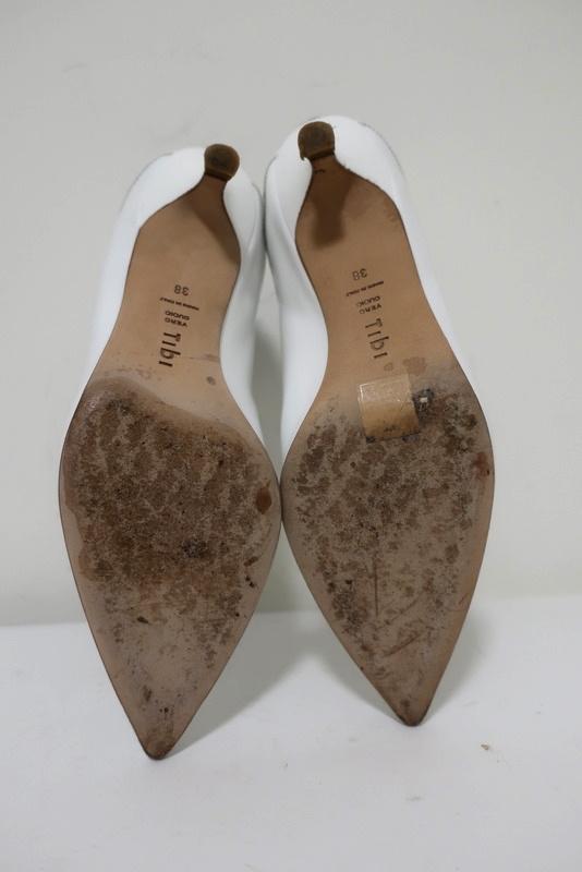 Tibi Ankle Boots Jean White Leather Size 38 Kitten Heel Sock Booties available at CelebrityOwned.com img_12