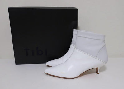 Tibi Ankle Boots Jean White Leather Size 38 Kitten Heel Sock Booties available at CelebrityOwned.com img_1
