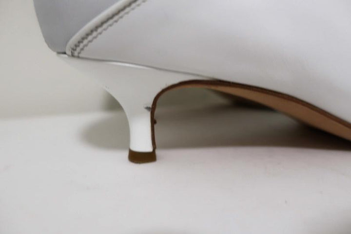 Tibi Ankle Boots Jean White Leather Size 38 Kitten Heel Sock Booties available at CelebrityOwned.com img_3