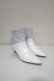 Tibi Ankle Boots Jean White Leather Size 38 Kitten Heel Sock Booties available at CelebrityOwned.com img_4