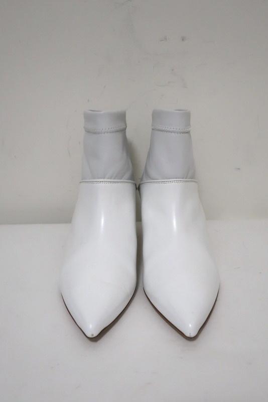 Tibi Ankle Boots Jean White Leather Size 38 Kitten Heel Sock Booties available at CelebrityOwned.com img_5