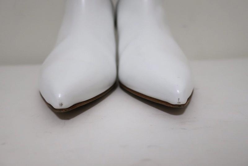 Tibi Ankle Boots Jean White Leather Size 38 Kitten Heel Sock Booties available at CelebrityOwned.com img_7
