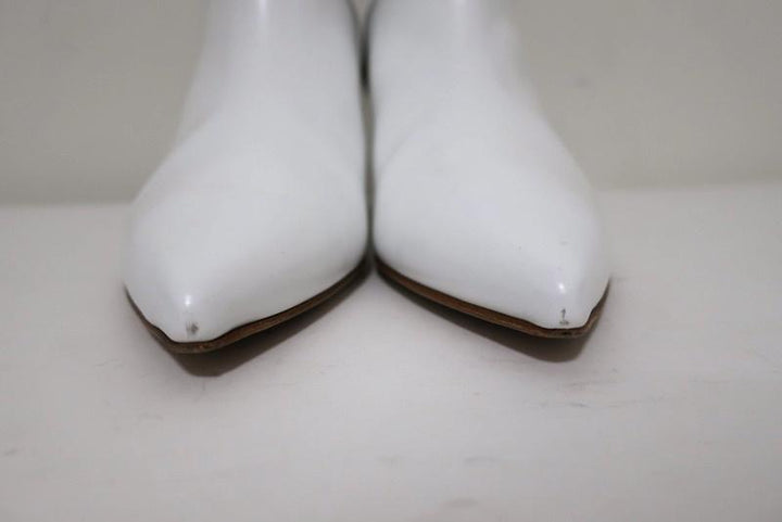 Tibi Ankle Boots Jean White Leather Size 38 Kitten Heel Sock Booties available at CelebrityOwned.com img_7