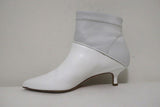 Tibi Ankle Boots Jean White Leather Size 38 Kitten Heel Sock Booties available at CelebrityOwned.com img_8