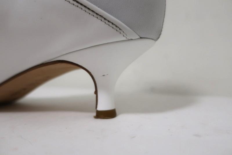 Tibi Ankle Boots Jean White Leather Size 38 Kitten Heel Sock Booties available at CelebrityOwned.com img_9