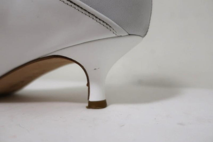 Tibi Ankle Boots Jean White Leather Size 38 Kitten Heel Sock Booties available at CelebrityOwned.com img_9