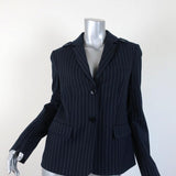 Tibi Blazer Delmont Navy Pinstripe Wool Size 6 Two-Button Zip Sleeve Jacket available at CelebrityOwned.com img_1