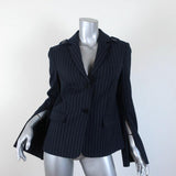 Tibi Blazer Delmont Navy Pinstripe Wool Size 6 Two-Button Zip Sleeve Jacket available at CelebrityOwned.com img_2