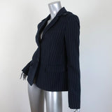 Tibi Blazer Delmont Navy Pinstripe Wool Size 6 Two-Button Zip Sleeve Jacket available at CelebrityOwned.com img_4