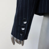 Tibi Blazer Delmont Navy Pinstripe Wool Size 6 Two-Button Zip Sleeve Jacket available at CelebrityOwned.com img_8