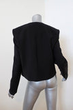 Tibi Cropped Scarf Blazer Black Tropical Wool Size 6 Open Front Jacket available at CelebrityOwned.com img_5