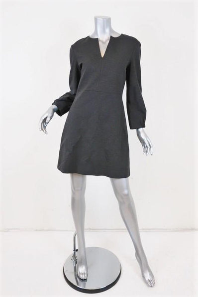 Tibi Dress Bond Dark Gray Stretch Knit Size 6 Split-Neck Puff Sleeve Mini NEW available at CelebrityOwned.com img_1