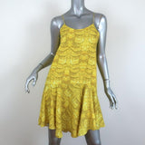 Tibi Dress Ibis Yellow Feather Print Ruffled Crepe Size 8 available at CelebrityOwned.com img_1