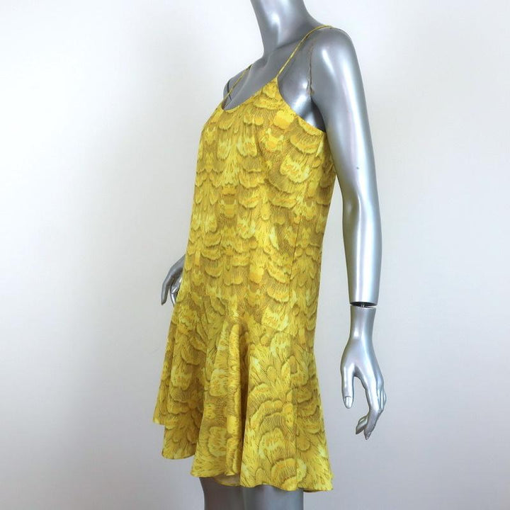 Tibi Dress Ibis Yellow Feather Print Ruffled Crepe Size 8 available at CelebrityOwned.com img_2