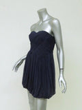 Tibi Dress Navy Pleated Silk Chiffon Size 4 Strapless Bubble Hem Mini available at CelebrityOwned.com img_3