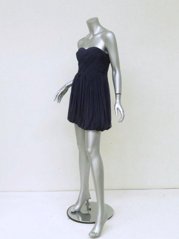 Tibi Dress Navy Pleated Silk Chiffon Size 4 Strapless Bubble Hem Mini available at CelebrityOwned.com img_4