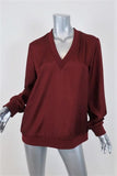 Tibi Mendini Twill Top Red Size Medium Long Sleeve V-Neck Blouse available at CelebrityOwned.com img_1