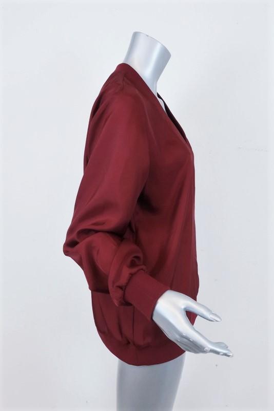 Tibi Mendini Twill Top Red Size Medium Long Sleeve V-Neck Blouse available at CelebrityOwned.com img_2