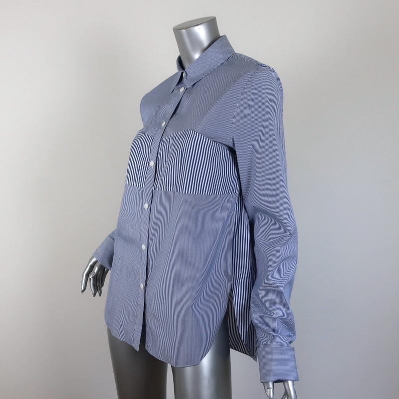 Tibi Striped Button Down Shirt Blue/White Size 6 Long Sleeve Top available at CelebrityOwned.com img_2