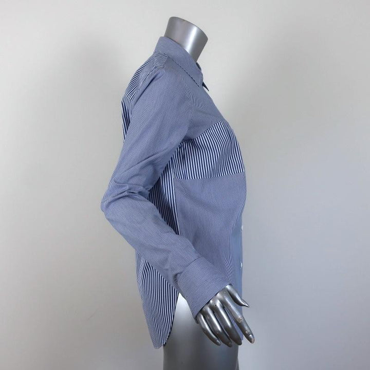 Tibi Striped Button Down Shirt Blue/White Size 6 Long Sleeve Top available at CelebrityOwned.com img_4