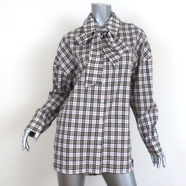 Tibi Tie-Neck Shirt Kingston Plaid Size Medium Zip-Back Long