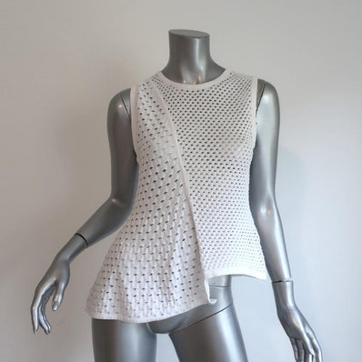 Timo Weiland Asymmetric Top White Mesh Knit Size Extra Small NEW available at CelebrityOwned.com img_1