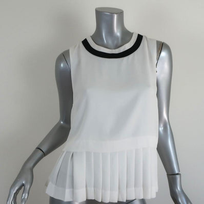 Timo Weiland Peplum Top White Pleated Georgette Size 6 Sleeveless Blouse available at CelebrityOwned.com img_1