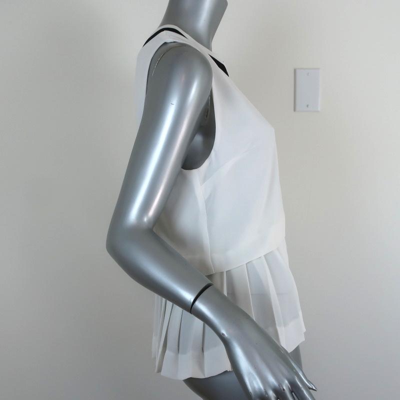 Timo Weiland Peplum Top White Pleated Georgette Size 6 Sleeveless Blouse available at CelebrityOwned.com img_4